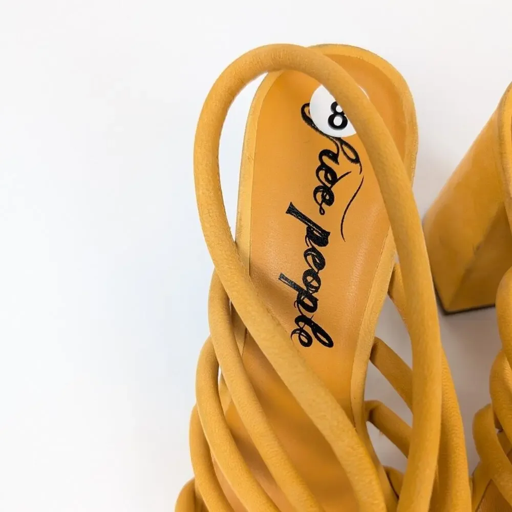 Free People Colette Hot Orange Strappy Cinched Block Heel Sandals Size 8